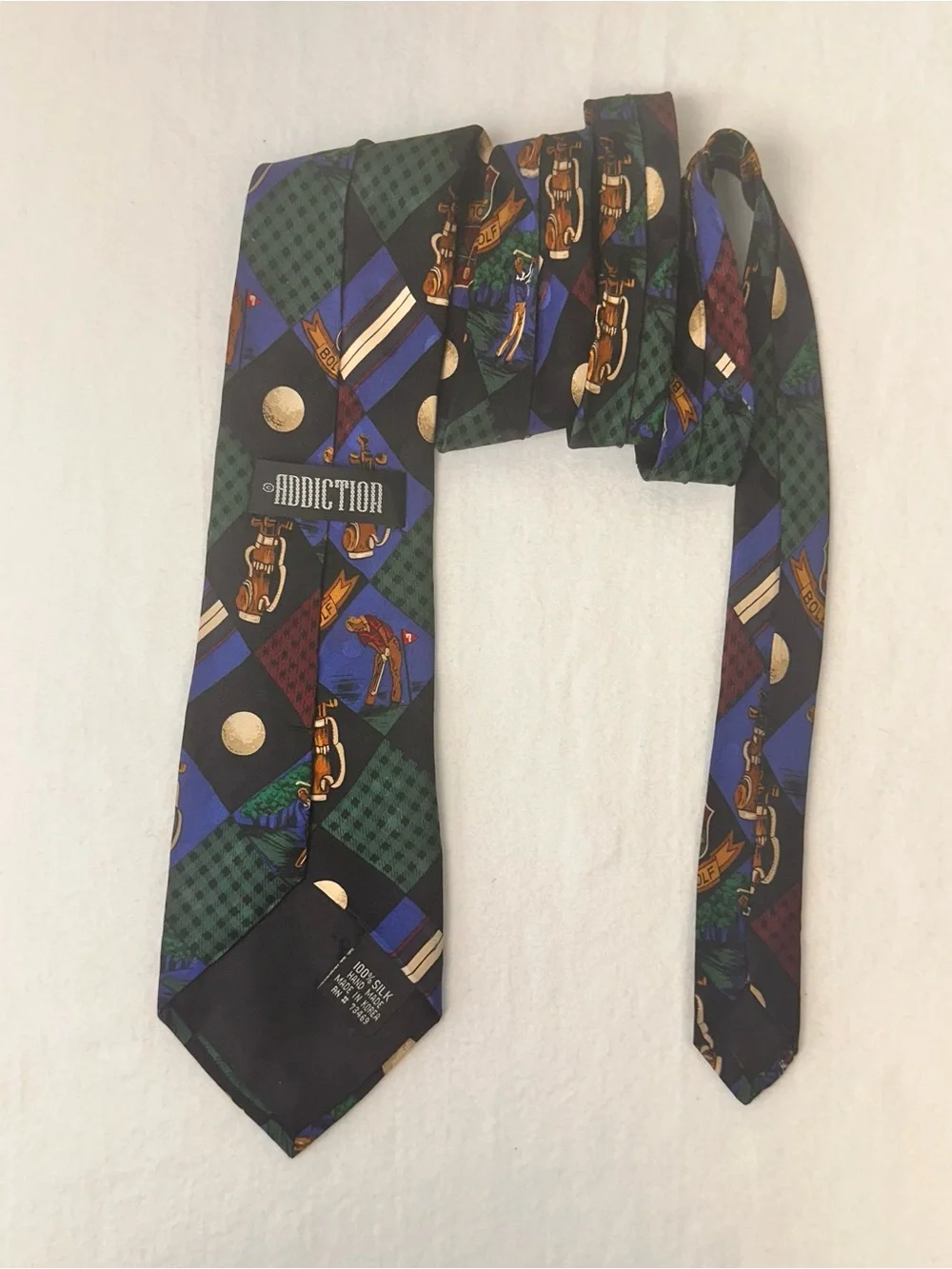 Men's Multi-Color Golf Pattern Silk Tie - Blue & Burgundy